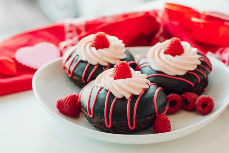 Chocolate doughnuts with berries